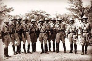 Jodhpur Lancers officers with Maharaja Umaid Singh Standing in the center photo taken in 1939, extreme left is Major Sardar Singh Rathore of Jasol, Jagat Singh of Bera, Major Shyam Singh Sindhal of Rodla (Jodhpur)