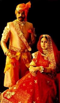 Kunwar Pushpendra Singh of Ajabgarh with his wife Kunwrani Ishani Kumari of Surendra Nagar