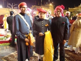 H.H. Maharaja Shrimant Jyotiraditya Scindia of Gwalior with Maharaj Shri Shatrudaman Singh of Shivrati and Raja Shri Sanjay Singh of Amethi at City Palace, Udaipur