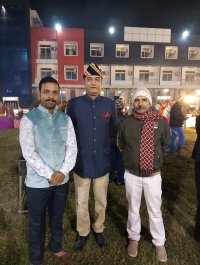Maharaj Kunwar Digvijay Singh Ji of Badchhapara, Maharaj Saheb Shri Yashpal Singh Ji  of Amleta and Kunwar Bhanuraj Singh Ji of Amla fort at the wedding ceremony of Thi. Amleta Royals