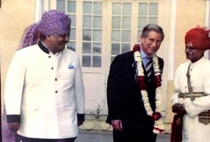 Thakur Bhawani Singh Ji BAGRI having conversation with Prince Charles and Maharaja Gaj Singh Ji Jodhpur