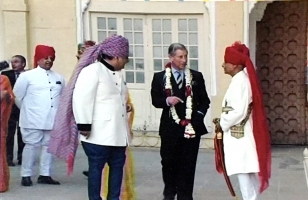 Thakur Bhawani Singh Ji Bagri with Prince Charles and Maharaja Gaj Singh Ji Jodhpur (Bagri)