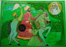 A fresco of Thakur Nahar Singh Ji Champawat, Thakur of Singari and founder of Dhingsara-Bajekan (1780-1851)