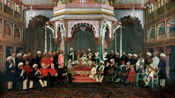 Maharawal Shri Pratapsinhji sitting 2nd from Maharaja Krishna Raja Wadiyar IV during his wedding with the princess of Vana with his two sons Yuvraj Indrasinhji and Maharaj Pravinsinhji