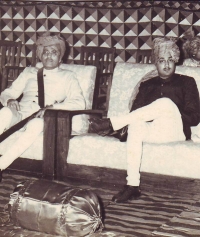 HH Maharaja FATEHSINGHRAO II GAEKWAD and Maharaj Man Singhji of Idar on left in 1958 (Baroda)