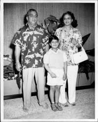 Maharaja Pratapsinh Gaekwar with Sita Devi and their only son Princie on their way to vacation, 1952