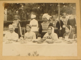 Maharaja of Baroda Fatehsinh Gaekwar (second from left) seen with Jodhpur royal family members on lunch (Baroda)