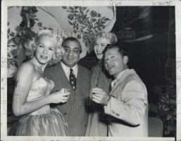 Maharaja of Baroda Pratapsinh Gaekwad with Nancy Valentine( first from left) , once married to Maharaja of Cooch Behar Jagaddipendra Narayan, ca. 1952 (Baroda)