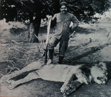Maharaja of Baroda Sayajirao Gaekwad during a lion shoot in 1900 (Baroda)