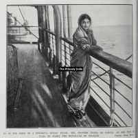 Princess Indira Raje of Baroda returning from Britain after her betrothal to Maharaja of Gwalior, Madhorao Scindia, 1911 (Baroda)