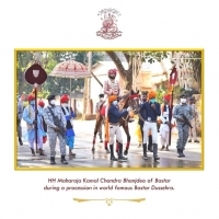 HH Maharaja Kamal Chandra Bhanjdeo of Bastar during a procession in world famous Bastar Dussehra. (Bastar)