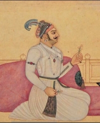 Maharaja Mahendra Aniruddh Singh Devju's contemporary painting by artist Govind Ram, made in the early circa 1700s.