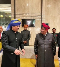 Kunwar Raghuraj Pratap Singh Ji (Raja Bhaiya) of Bhadri with H.H Maharaja Gaj Singh Ji Bahadur of Jodhpur Marwar