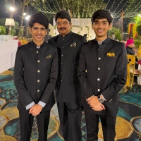 Kunwar Raghuraj Pratap Singh (centre) with his sons Bhanwar Shivraj Singh (left) and Bhanwar Brijraj Singh (right)