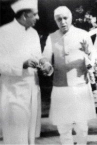 Raja of Bhadri Raja Rai Bajrang Bahadur Singh, Uday's uncle with Jawaharlal Nehru, Prime Minister of India (Bhadri)