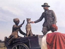 Lt. HH Maharaja Raol Shri Sir KRISHNAKUMARSINHJI Maharaja Raol of Bhavnagar along with his pet Cheetah during a hunt, Cheetahâ€™s were used as game retrievers back then.