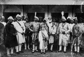A rare photograph circa 1915 of 3 Bundelkhand Rulers Maharaja Govind Singh of Datia, Maharaja Pratap Singh of Orchha and Maharaja Sawant Singh of Bijawar. (Bijawar)