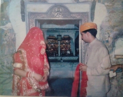 Kunwar Vikramaditya Bijoliya with Kunwarrani Yogeshwari Kumari at Shri Gopal ji Temple Fort Bijoliya