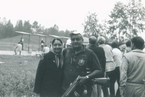 H.H Maharajadhiraj Raj Rajeshwar Narendra Shiromani Sri Dr. KARNI SINGHJI Bahadur, Maharaja of Bikaner and H.H Maharani Sushila Kumari of Bikaner at world shooting Championships Weisbaden in Germany.