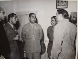 HH Maharaja Karni Singhji of Bikaner, interacting with Col Thakur Kishan Singhji of Meghsar, Commandant of 13 Grenadiers (Ganga Risala)