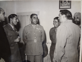 HH Maharaja Karni Singhji of Bikaner, interacting with Col Thakur Kishan Singhji of Meghsar, Commandant of 13 Grenadiers (Ganga Risala) (Bikaner)