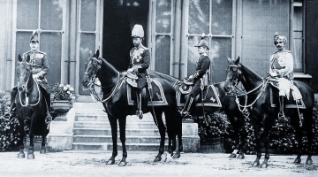 King George the V riding with His Honorary Aide–de-Camp, Maharaja Sir Ganga Singh, in London shortly after the Great War (Bikaner)