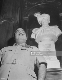 Lt.-Gen. His Highness Maharajah Sri SADUL SINGHJI Bahadur Maharaja of Bikaner in the Chamber of Princes during meeting on India's Independence (Photo by Margaret Bourke-White/via Getty Images) (Bikaner)