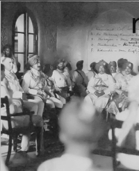 Maharaja Ganga Singh Ji Bikaner and Raja Hari Singh Ji Mahajan, to their left facing forward, Maharaj Bhairun Singh Ji Bikaner & Maharaj Jagmal Singh Ji Bikaner