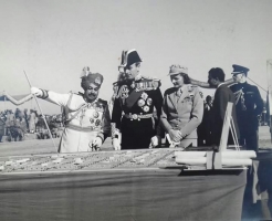Maharaja Sri Sadul Singhji of Bikaner explaining town planning scheme of Bikaner to Lord & Lady Mountbatten-1948 (Bikaner)