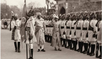 Maj.-Gen. His Highness Maharaja Sri Sir Ganga Singhji Maharaja of Bikaner with Grand daughter's husband Colonel His Highness Maharana Shri Bhagwat Singh ji Maharana of Udaipur