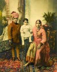 Maharaja Sadul Singhji with his sister Princess Chand Kanwar and their baby brother MK Bijey Singhji of Bikaner State