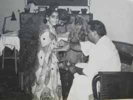 Princess Rajyashree Kumariji  tying Rakhi to her father, Maharaja Dr. Karni Singhji of Bikaner