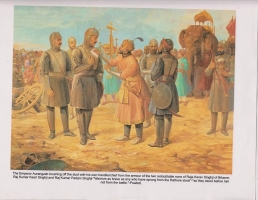 Rajkumar Padam Singhji as depicted in Bikaner War Paintings by AH Muller (Bikaner)