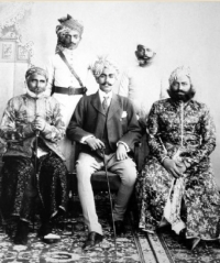 Seated (L-R) Raja Hari Singh Ji Mahajan, Maharaja Ganga Singh Ji Bikaner, Thakur Lal Singh Ji Churu Standing Maharaj Bhairun Singh Ji Bikaner, Maharaj Nahar Singh Ji Bikaner