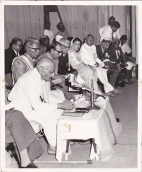 H.H.Raja Anand Chand in Himachali Cap with Raja Ramgarh, Maharani Gyatri Devi, Raja Ji, Minoo Masani and Shri Rangaji (Bilaspur)