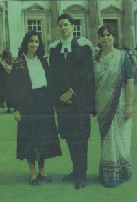 H.H.Raja Dr. Gopal Chand after PhD (Cantab) ceremony with Rajkumari Sunanda Chand and Rajmata Lady Sudarshana Chand