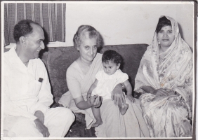 H.H.Raja Sir Anand Chand, Prime Minister Indira Gandhi, Tika Gopal Chand, H.H.Rani Lady Sudarshana Chand at Parliamentary Bungalow Delhi. (Bilaspur)