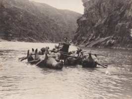 H.H.Raja Sir Anand Chand sailing to Bilaspur on a Canoe during floods (Bilaspur)