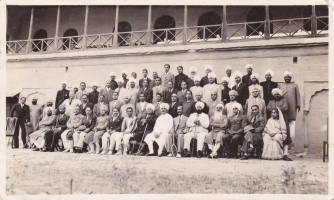 H.H. Raja Sir Anand Chand sitting in between Raja Suket and Raja Mandi (Bilaspur)