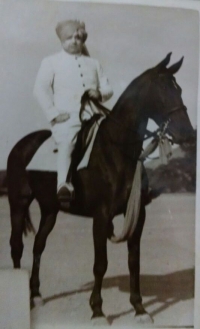 HH Darbar Shri Rawat Kanthad Wala Inspecting Bilkha State Cavalry (Bilkha)