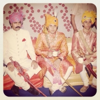 Kunwar Aridaman Singh of Kerote, Yuvaraj Eklavya Singh of Bissau and Kunwar Aanjneya Singh of Bissau at the wedding of Yuvaraj Eklavya Singh in 2012