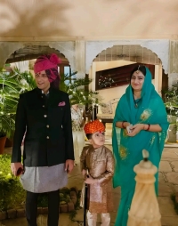 His Highness Maharao Raja Shri Vanshvardhan Singh Hada with his wife HH Maharani Mayurakshi Singh Champawat (Rathore) and son Yuvraj Maharajkumar Kunwar Vajranabh Singh