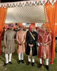 Maharao Vanshvardhan Singh Ji of Bundi (right) with Thakore Saheb Mandhattasingh Ji of Rajkot , Yuvraj Jaideep Singh Ji of Rajkot , Yuvraj Vivasvat Pal Ji of Karauli (Bundi)