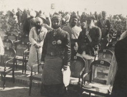 Maharao of Bundi, standing next to rows of chairs at the ceremony for laying the foundation stone for the All India Parliament