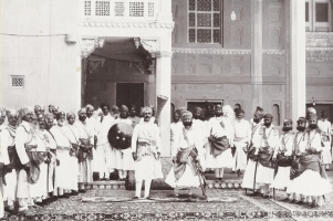 Maj.-Gen.HH Maharaja Sri SirÂ GANGA SINGHJIÂ Bahadur of Bikaner with Colonel HH Maharao Raja Shri Sir RAGHUBIR SINGHJI Sahib Bahadur, of Bundi, with staff around 1890's Junagarh Fort Bikaner