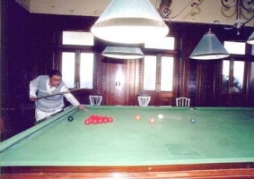 Late H.H maharaval Virendra sinhji chauhan playing snooker at Kusum Vilas Palace of Chotaudepur