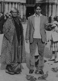 H.H. Maharani Shri Indira Devi of Cooch Behar with her grandson, Kumar Shri Bharat Dev Varma of Tripura at St. Mark's Square (Venice, Italy), c. 1950s. (Cooch Behar)