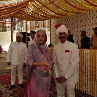 Rajmata Padmini Devi Sahiba of Jaipur with Kunwar Bhawani Singh Sahib of Dalniya (Dalniya)