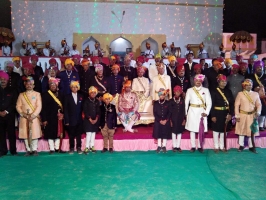 Complete family in traditional attire during wedding