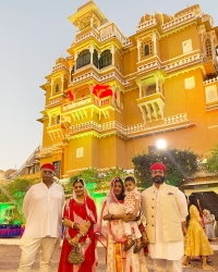 Bhawar Bavji Devshrut Singh with his mother Baijilal Kritika Kumari, father Mayurdwaj Singh Ji and Rawat Shri VEERBHADRA SINGH JI (Deogarh)